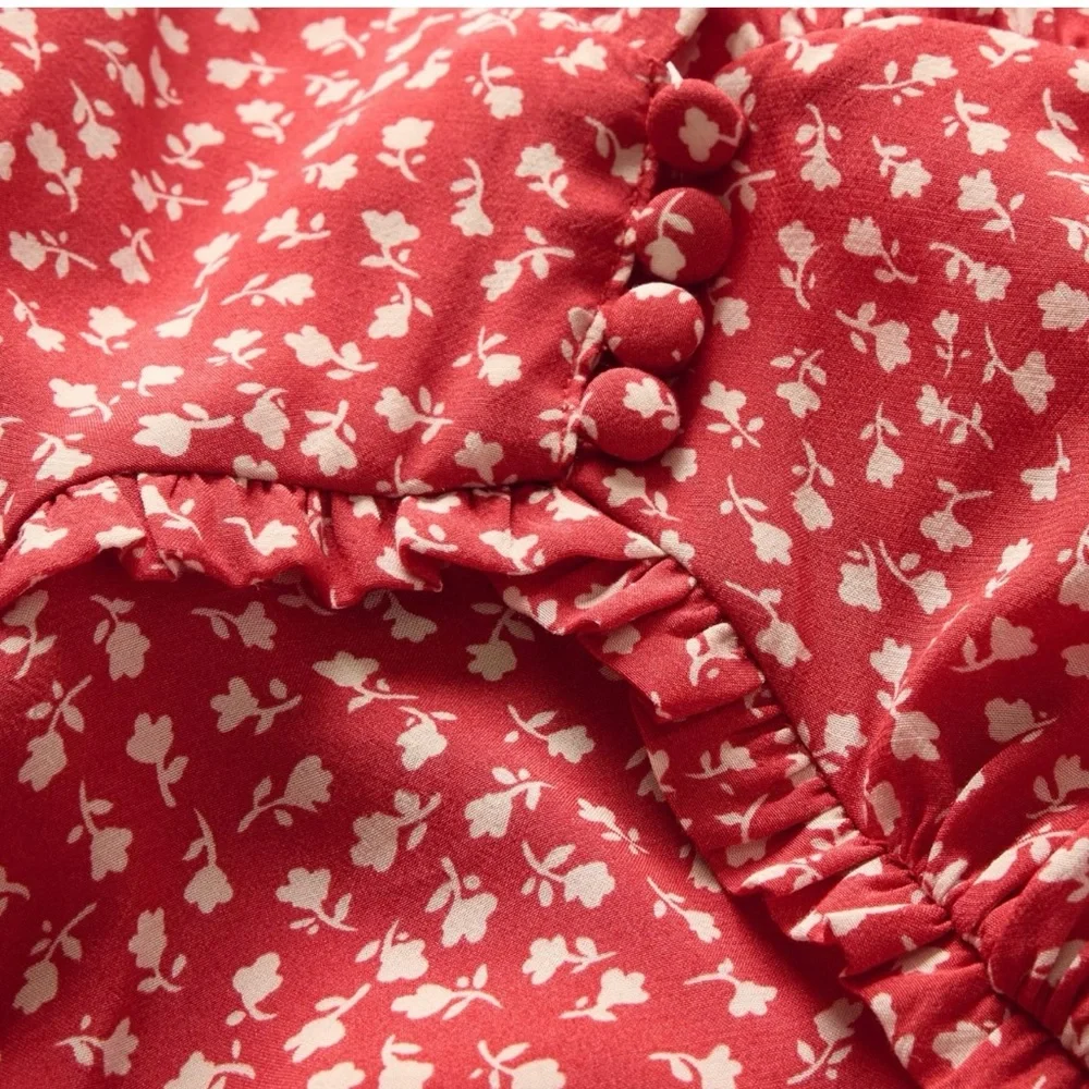 🆕 - GAP Crepe Sweetheart Red Floral Print Maxi Dress. Size: Large - Picture 4 of 9